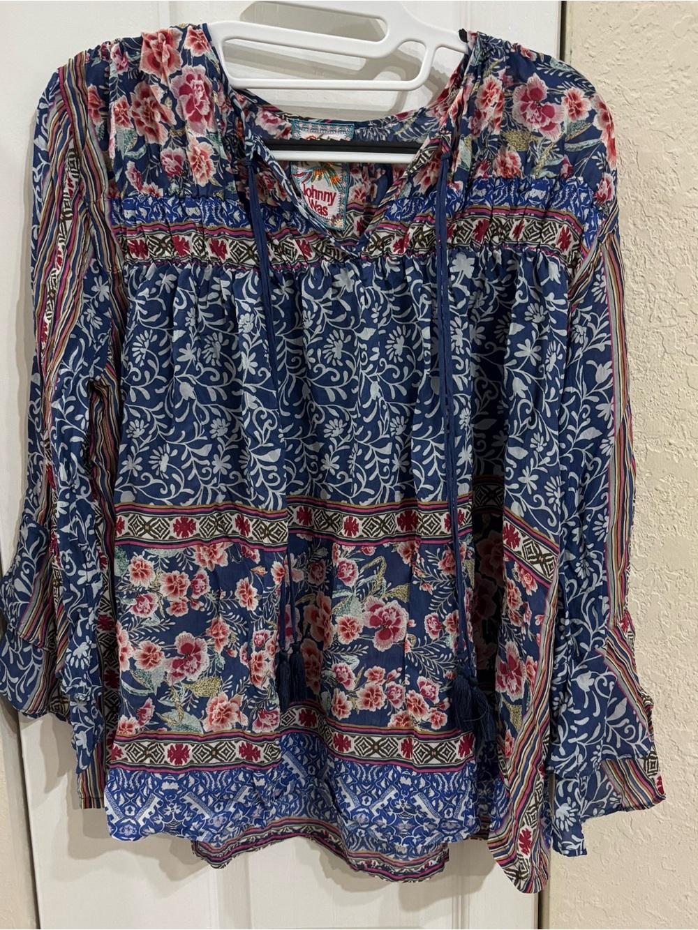 Johnny Was Blue Multi Color Kofi Floral Blouse
